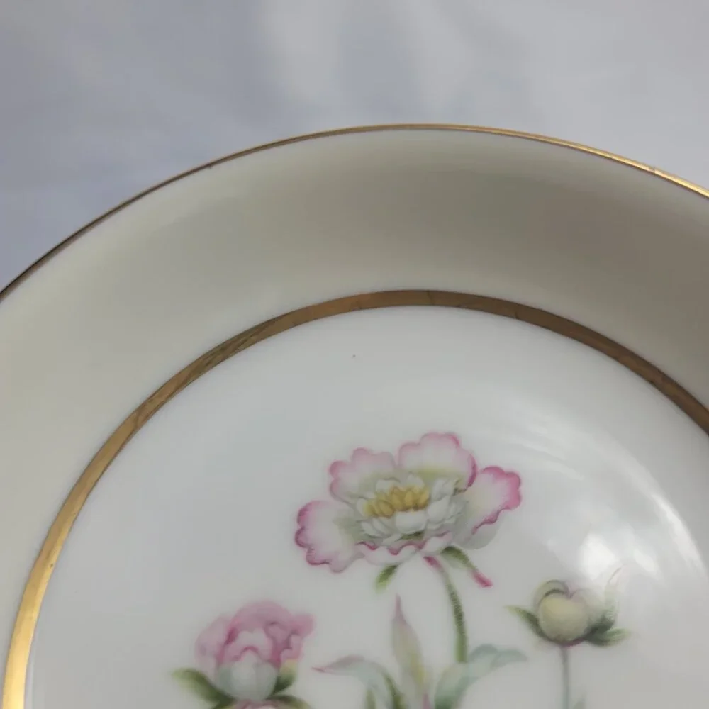 FOUR Mikado Harmony Fruit Bowls Cream Rim Pink Floral Center